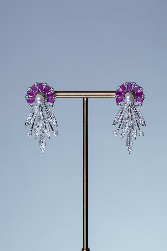 Pink and White American Diamonds Zirconia with Real Pearl Designer 3D Necklace