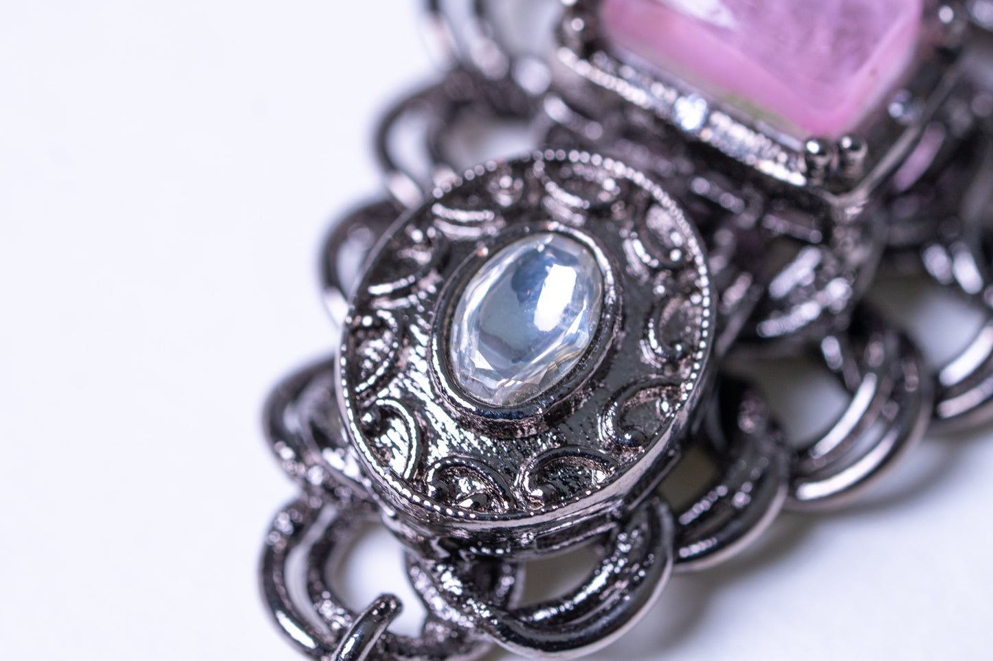 French Pink Doublet Stones with Oxidized Silver Plating Western Necklace