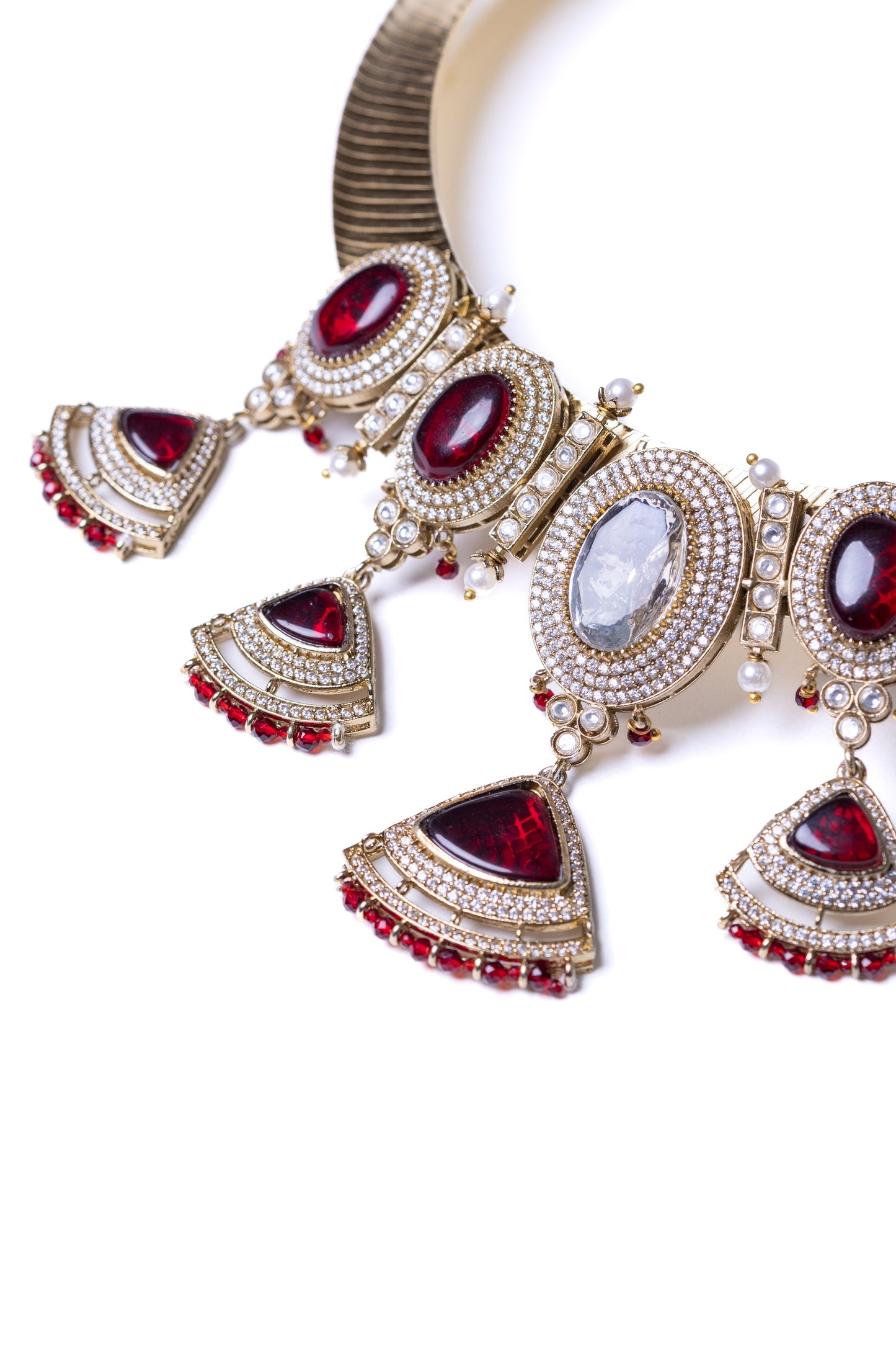 Ruby Stone Polki Moissanite and American Diamonds Zirconia Hasli Necklace