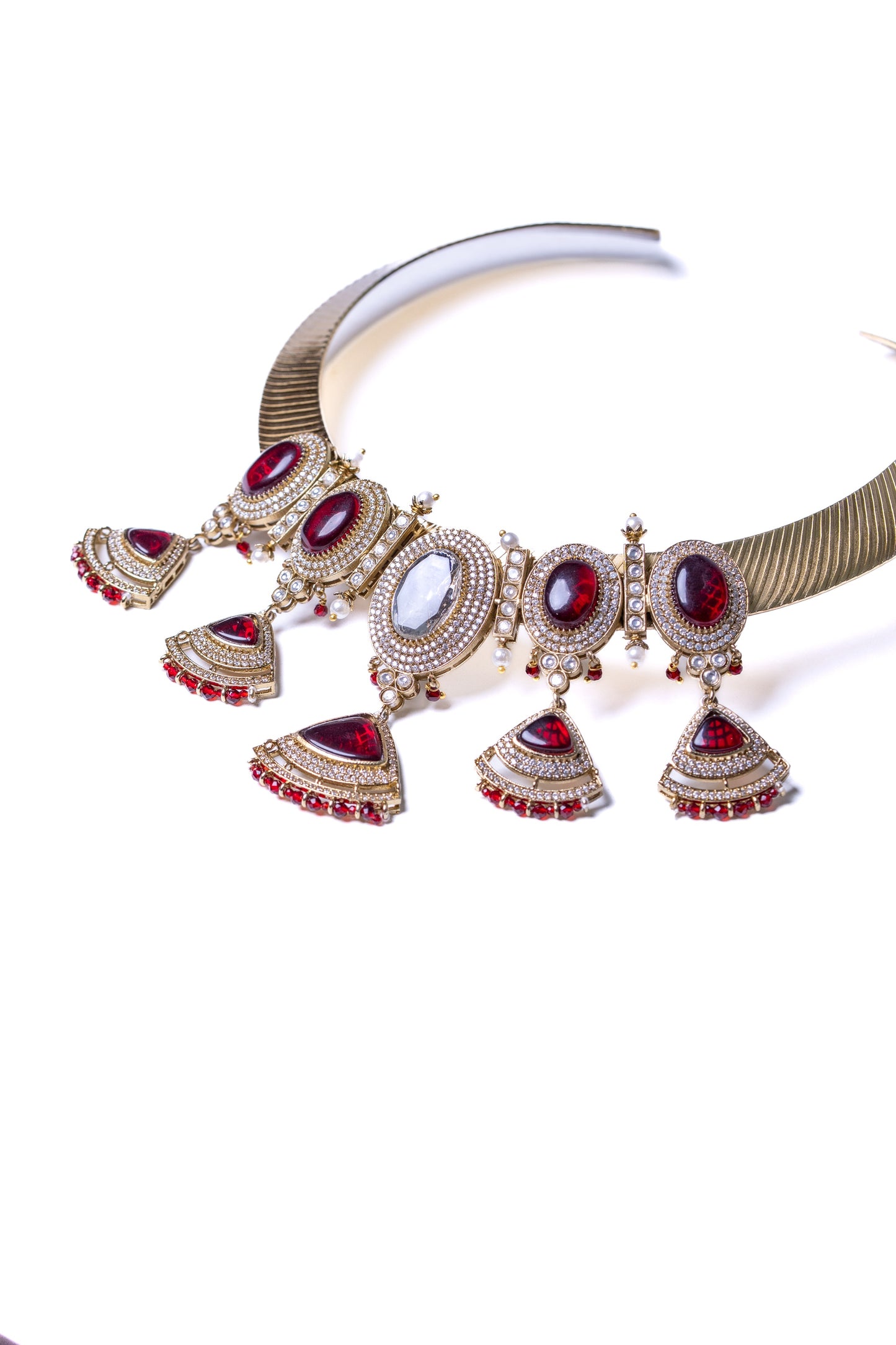 Ruby Stone Polki Moissanite and American Diamonds Zirconia Hasli Necklace