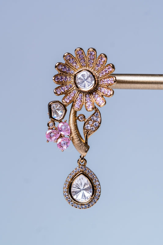 Italian Design with Polki Moissanite and Pink American Diamonds Gold Plated Hasli Necklace