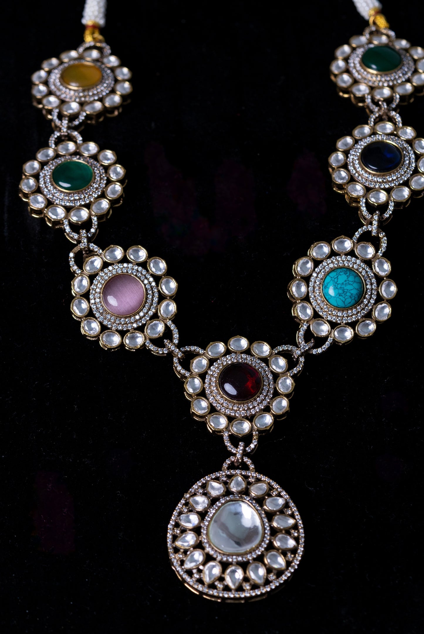 Royal Multicolor Precious Gemstones and Moissanite Designer Necklace