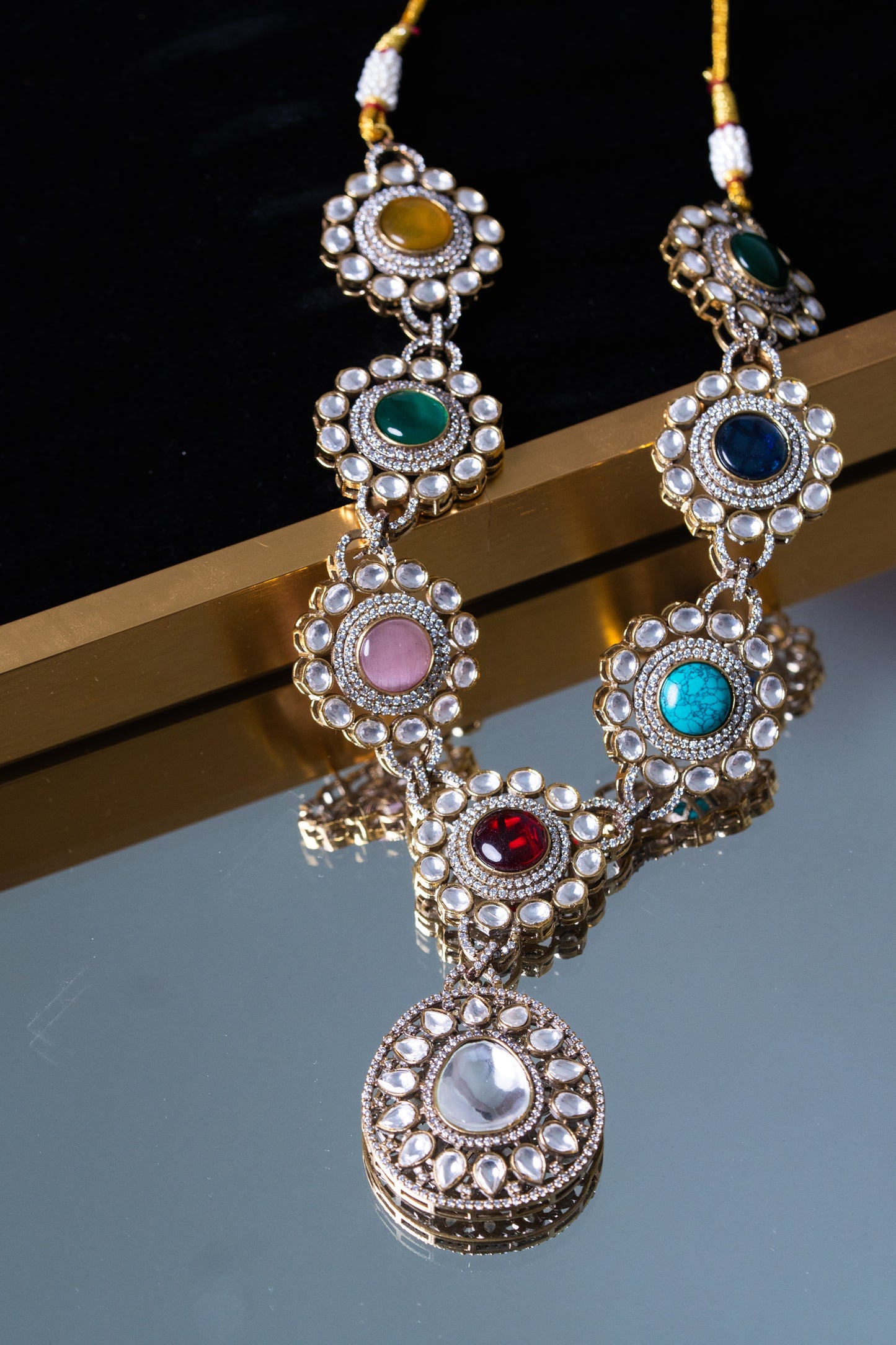 Royal Multicolor Precious Gemstones and Moissanite Designer Necklace