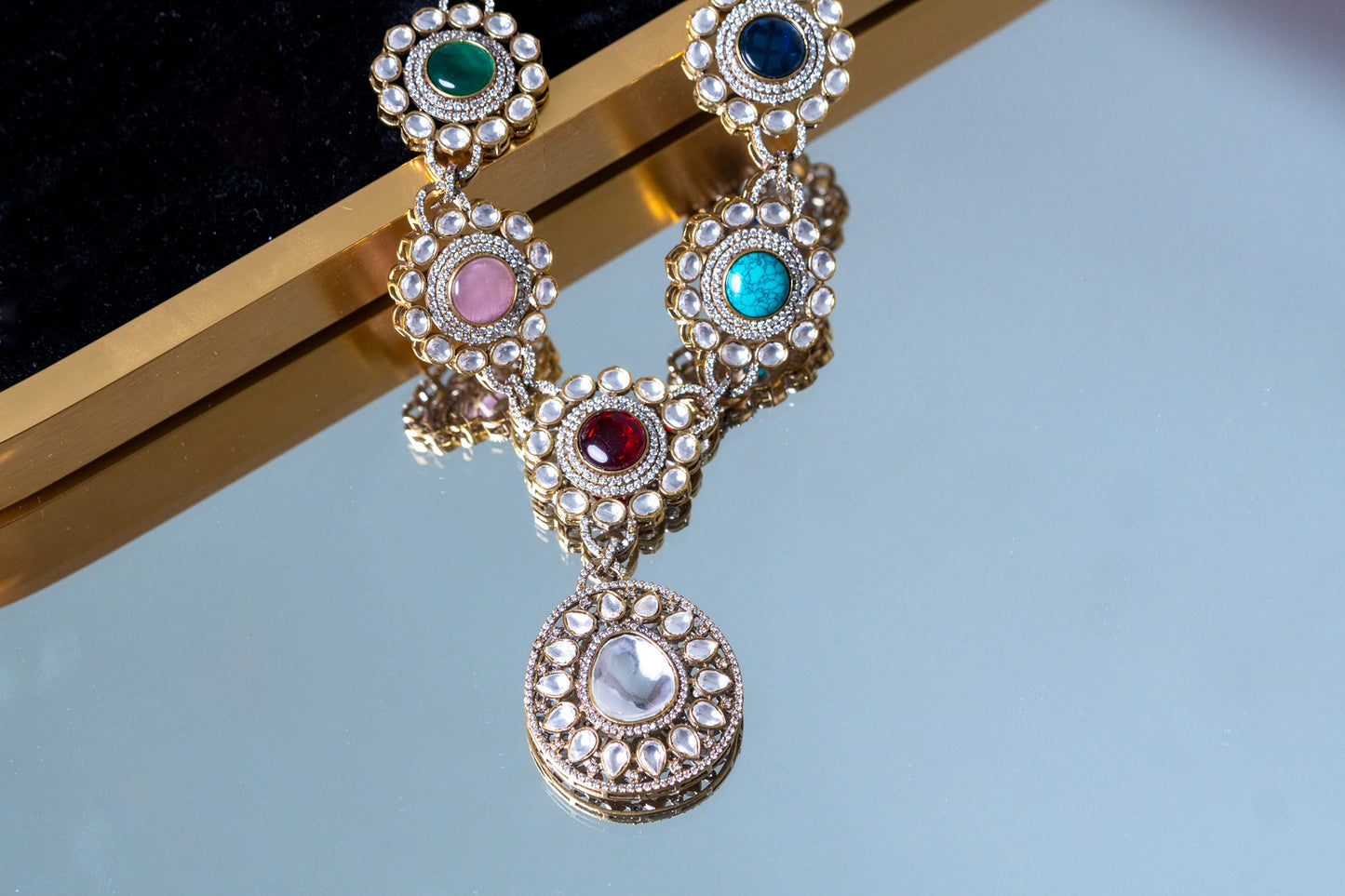 Royal Multicolor Precious Gemstones and Moissanite Designer Necklace