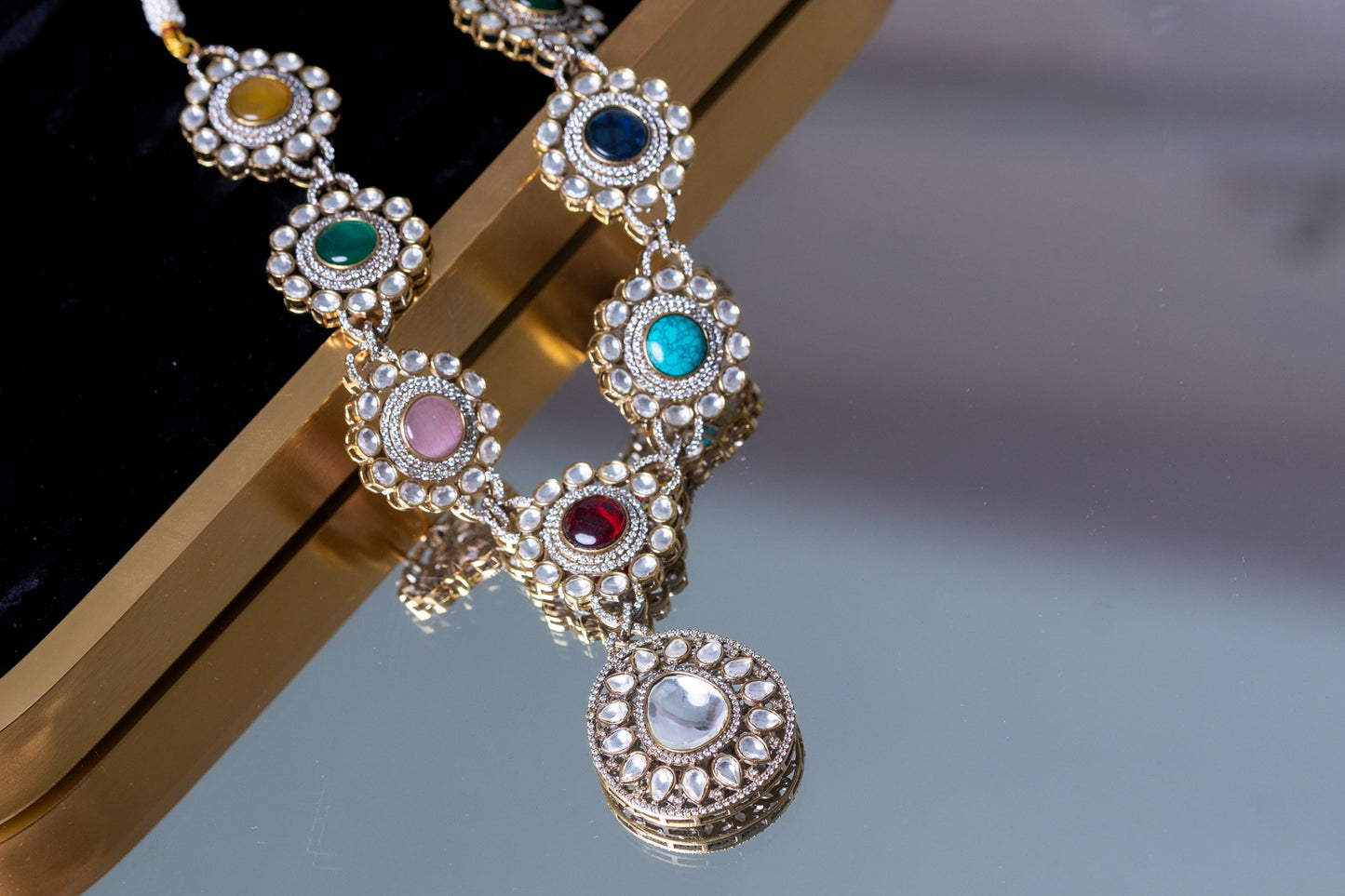 Royal Multicolor Precious Gemstones and Moissanite Designer Necklace