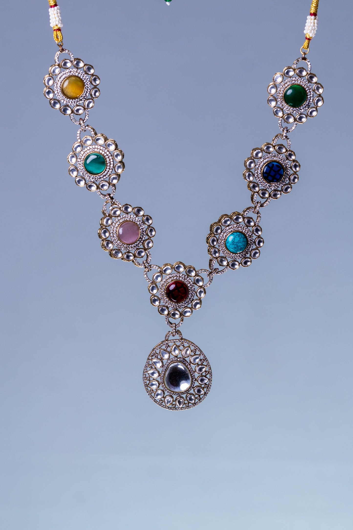 Royal Multicolor Precious Gemstones and Moissanite Designer Necklace