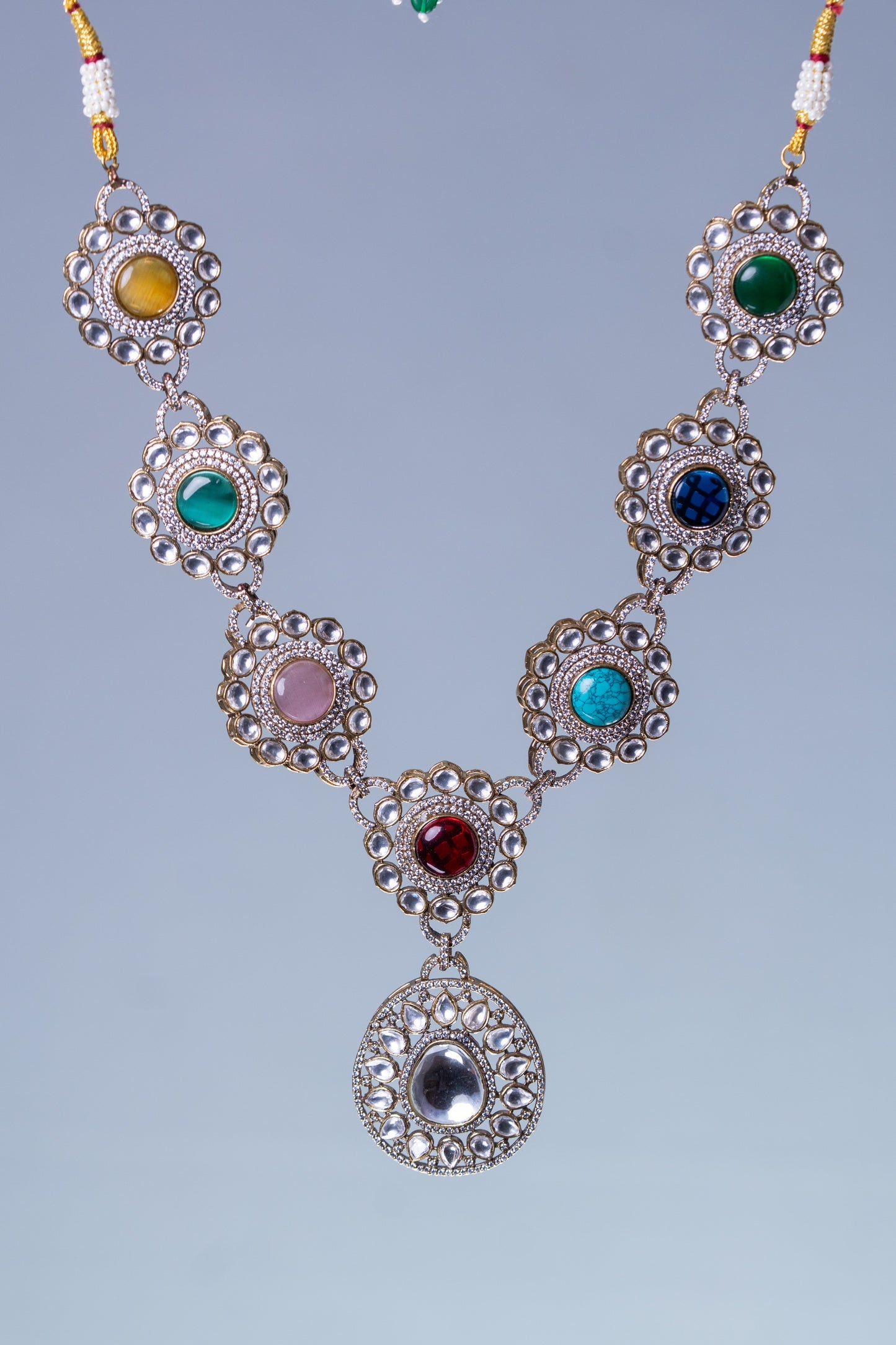 Royal Multicolor Precious Gemstones and Moissanite Designer Necklace