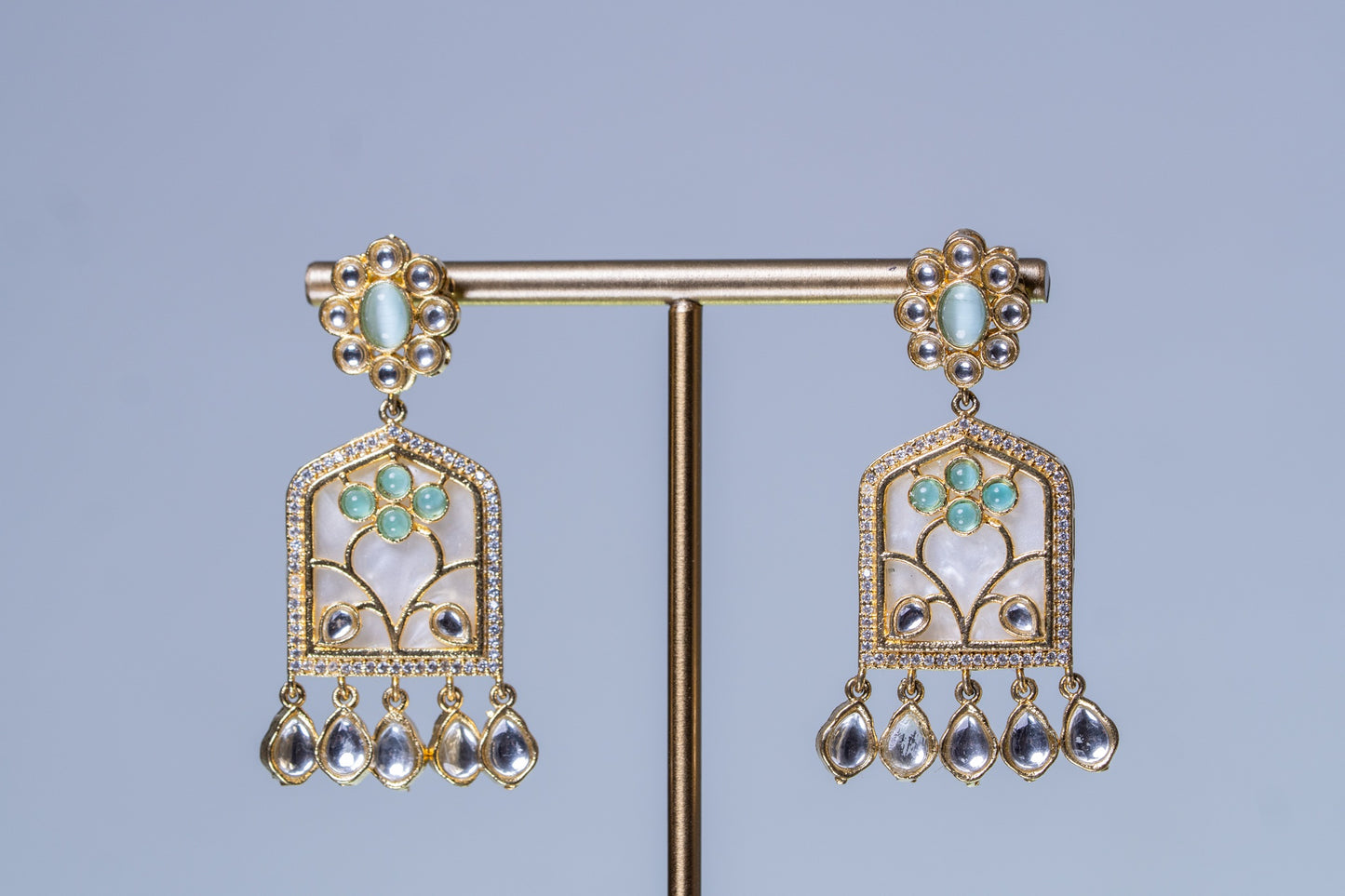 Gold Plated Mother of Pearl Kundan Polki Moissanite Necklace