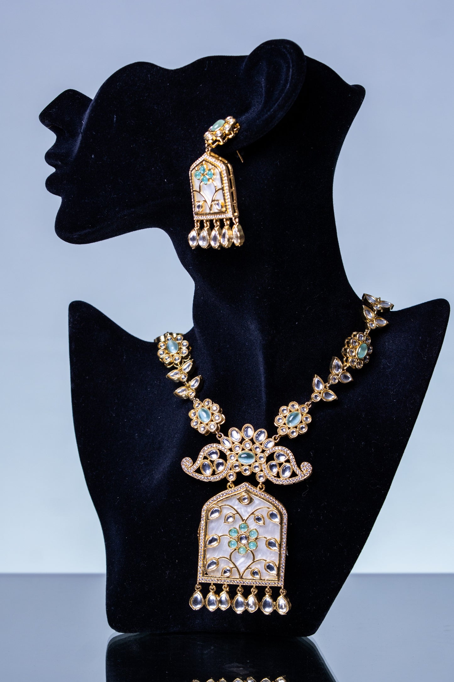 Gold Plated Mother of Pearl Kundan Polki Moissanite Necklace