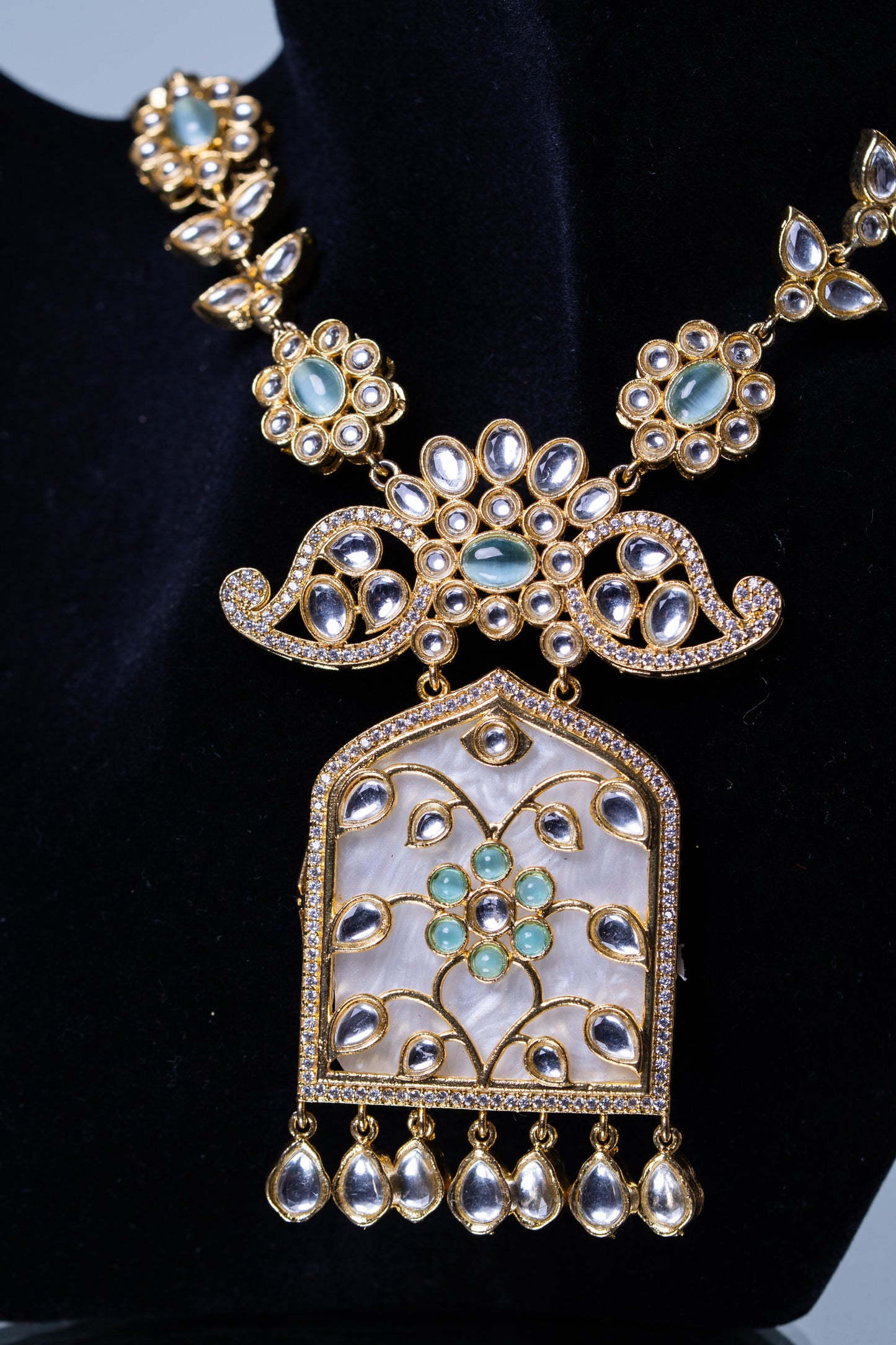 Gold Plated Mother of Pearl Kundan Polki Moissanite Necklace