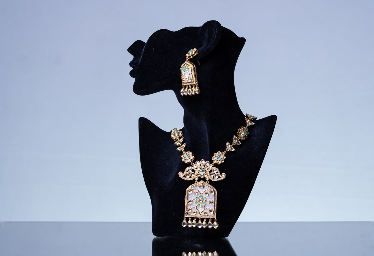 Gold Plated Mother of Pearl Kundan Polki Moissanite Necklace