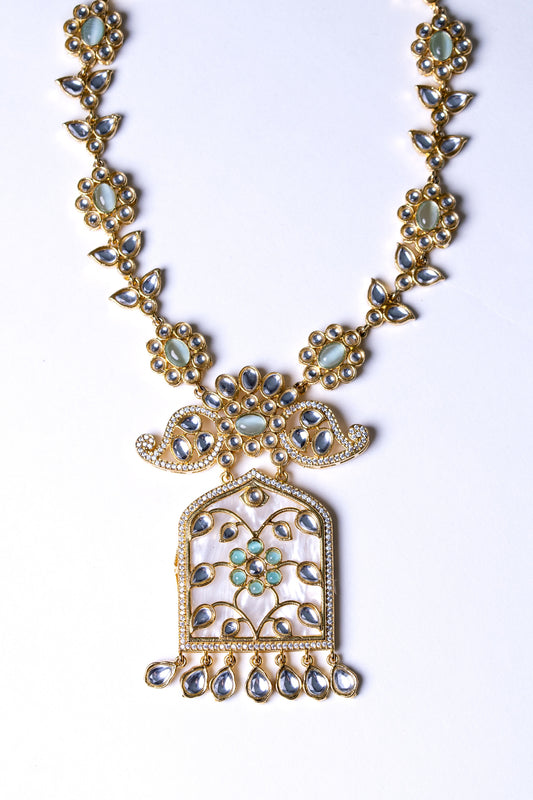 Gold Plated Mother of Pearl Kundan Polki Moissanite Necklace
