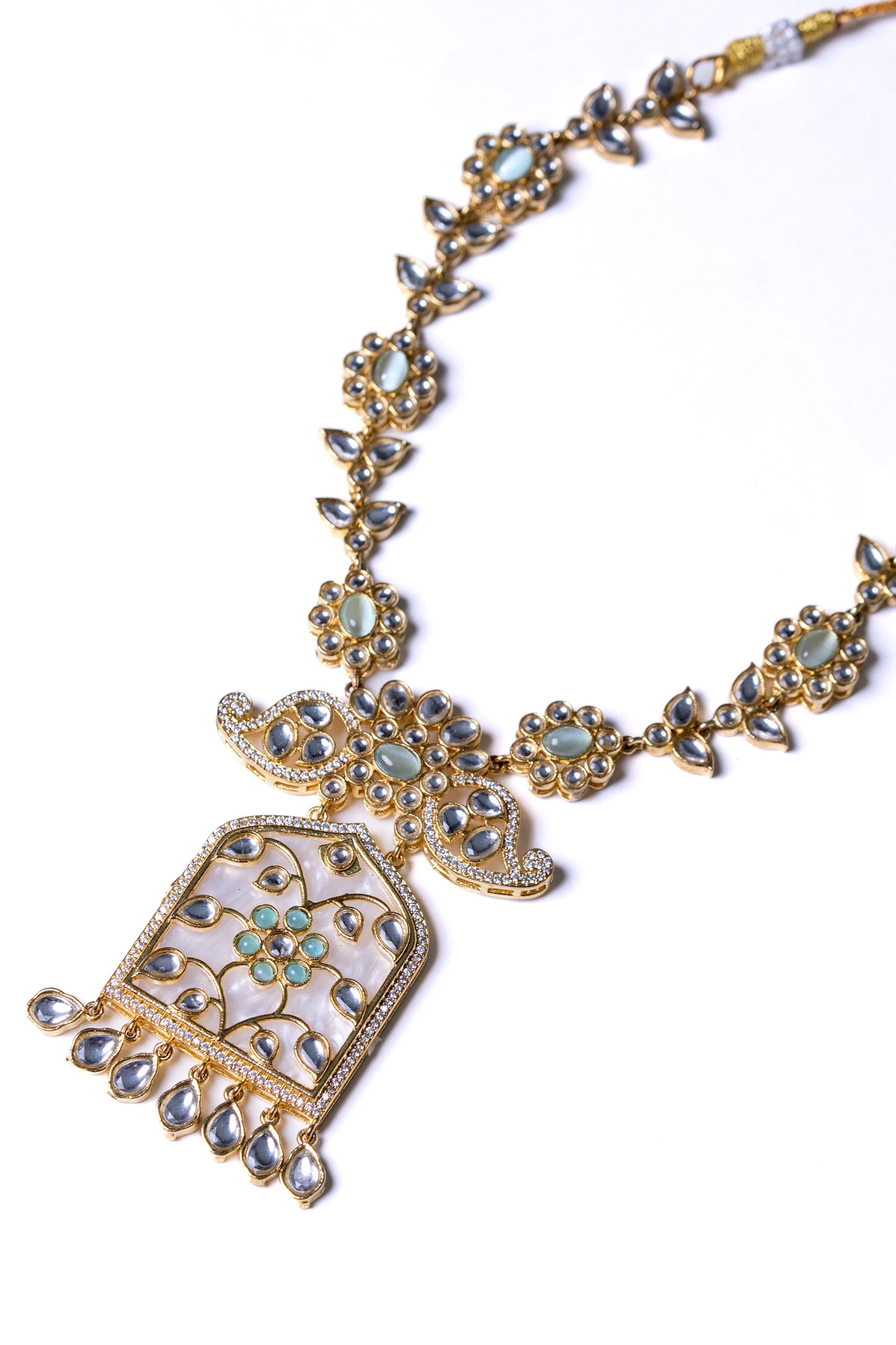 Gold Plated Mother of Pearl Kundan Polki Moissanite Necklace