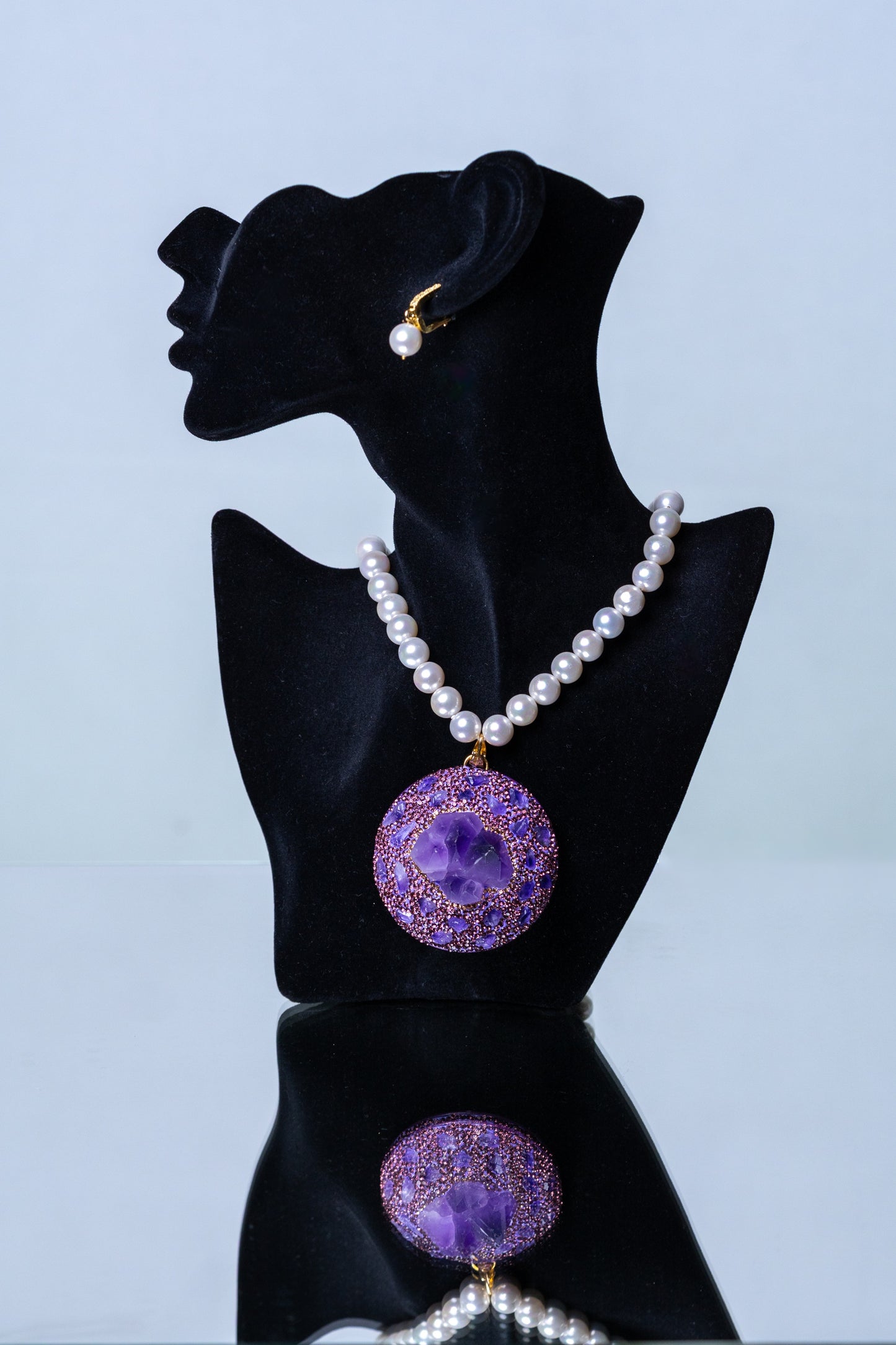 Raw Amethyst Pendant with Real Pearl for Spiritual Healing Necklace
