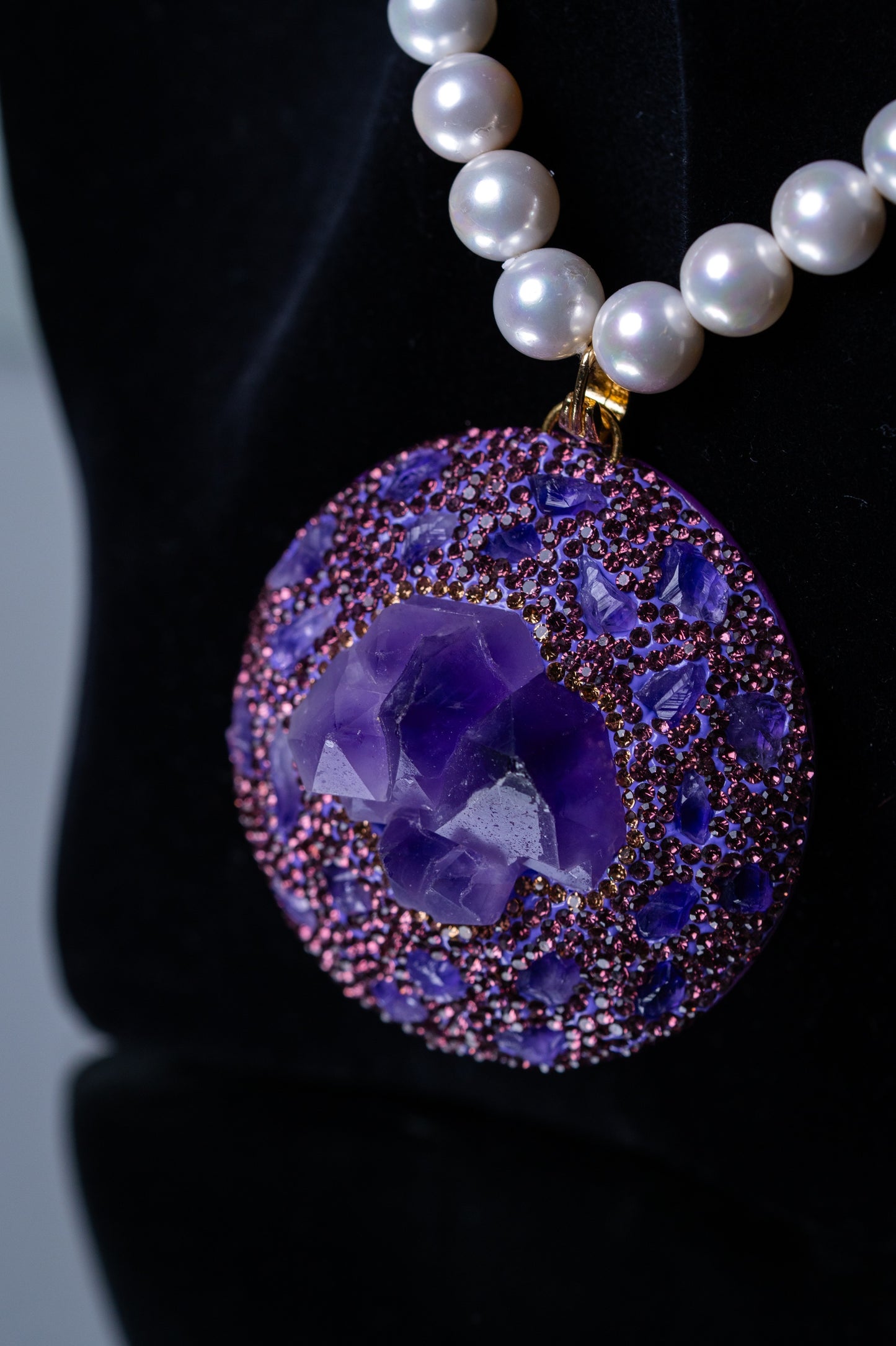 Raw Amethyst Pendant with Real Pearl for Spiritual Healing Necklace