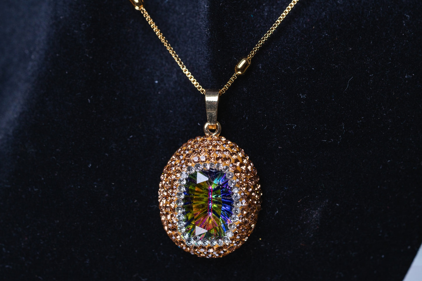 Large Mystic Topaz & American Diamonds Zirconia Pendant