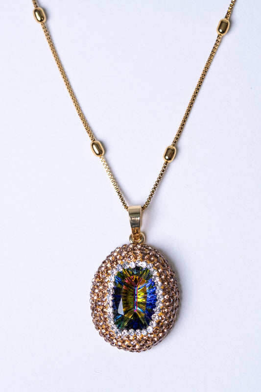 Large Mystic Topaz & American Diamonds Zirconia Pendant
