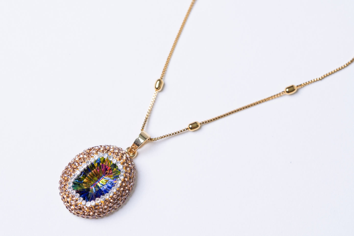 Large Mystic Topaz & American Diamonds Zirconia Pendant