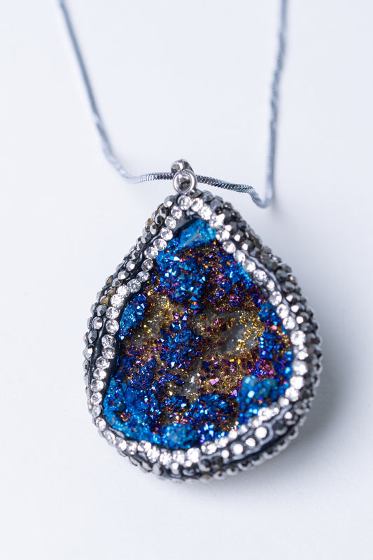 Titanium Amethyst Druzy Precious Gemstone Galaxy Pendant