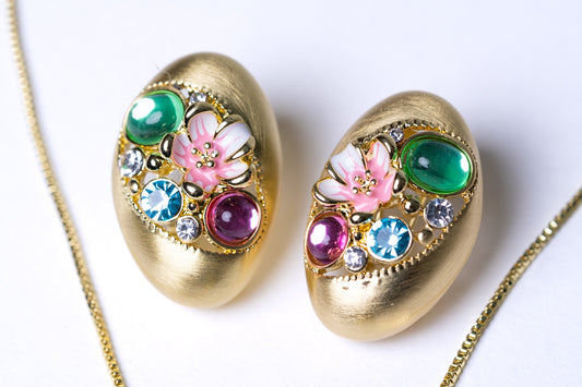 Pink Floral Australian Crystals 18KT Gold Plated Pendant