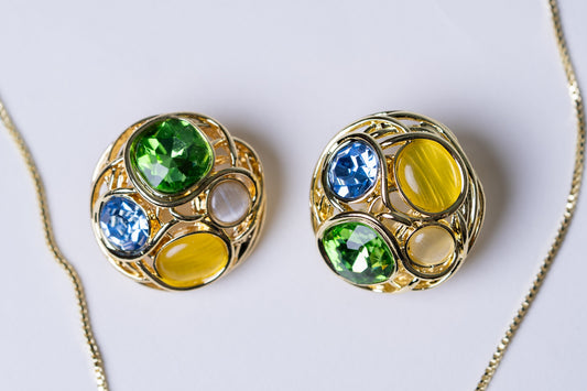 Multi-Color Australian Crystals 18KT Gold Plated Pendant