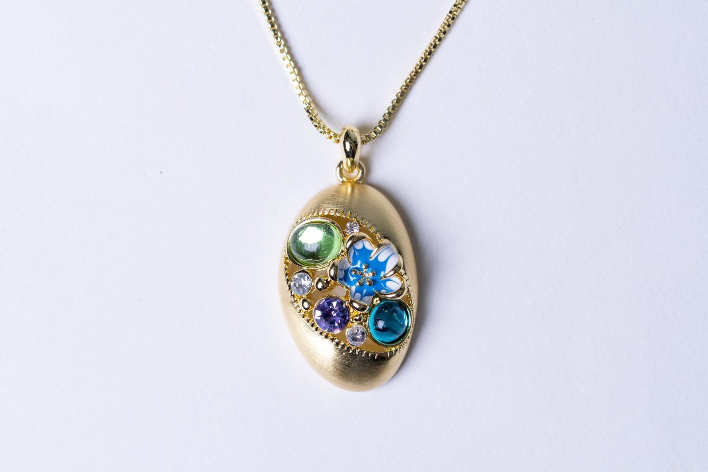 Blue Floral Australian Crystals 18KT Gold Plated Pendant
