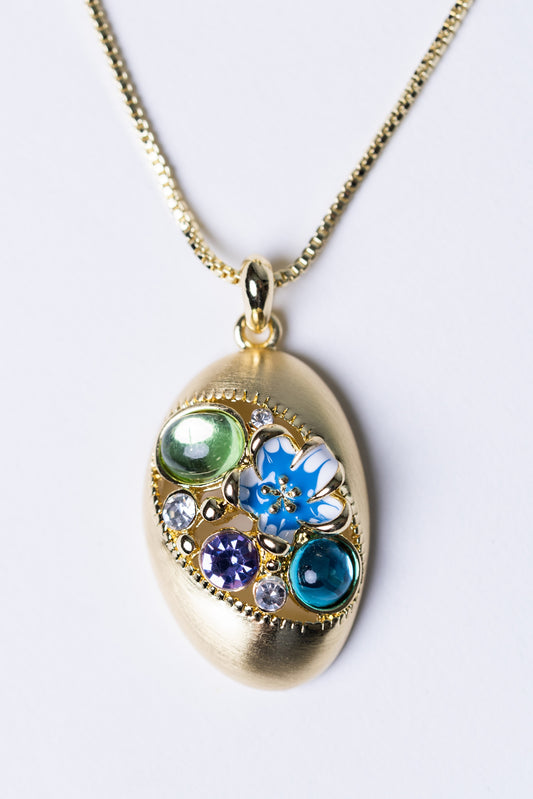 Blue Floral Australian Crystals 18KT Gold Plated Pendant