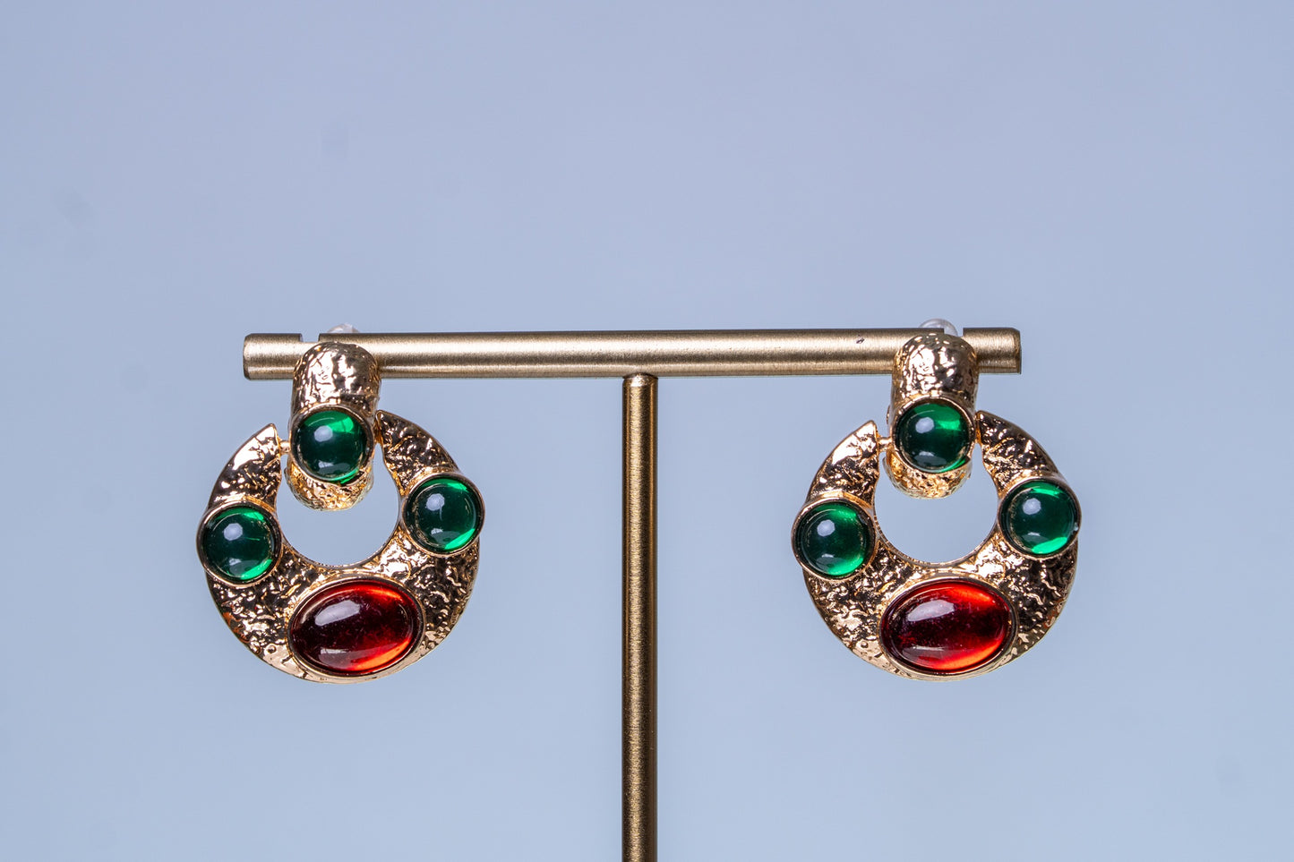 Door Knocker Earrings - 22KT Gold Plated Emerald Resin