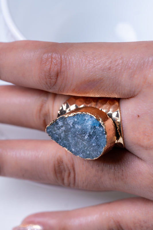 Crystal Quartz Stone 18KT Gold Plated Ring - Adjustable Size