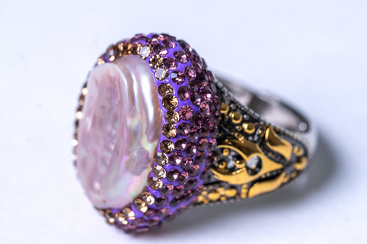Baroque Pearl Hand-Carved Ring - Adjustable Size