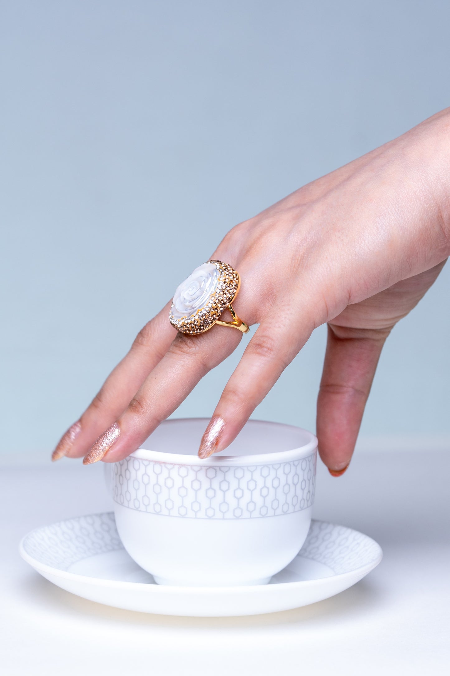 Carved Flower Baroque Pearl Ring