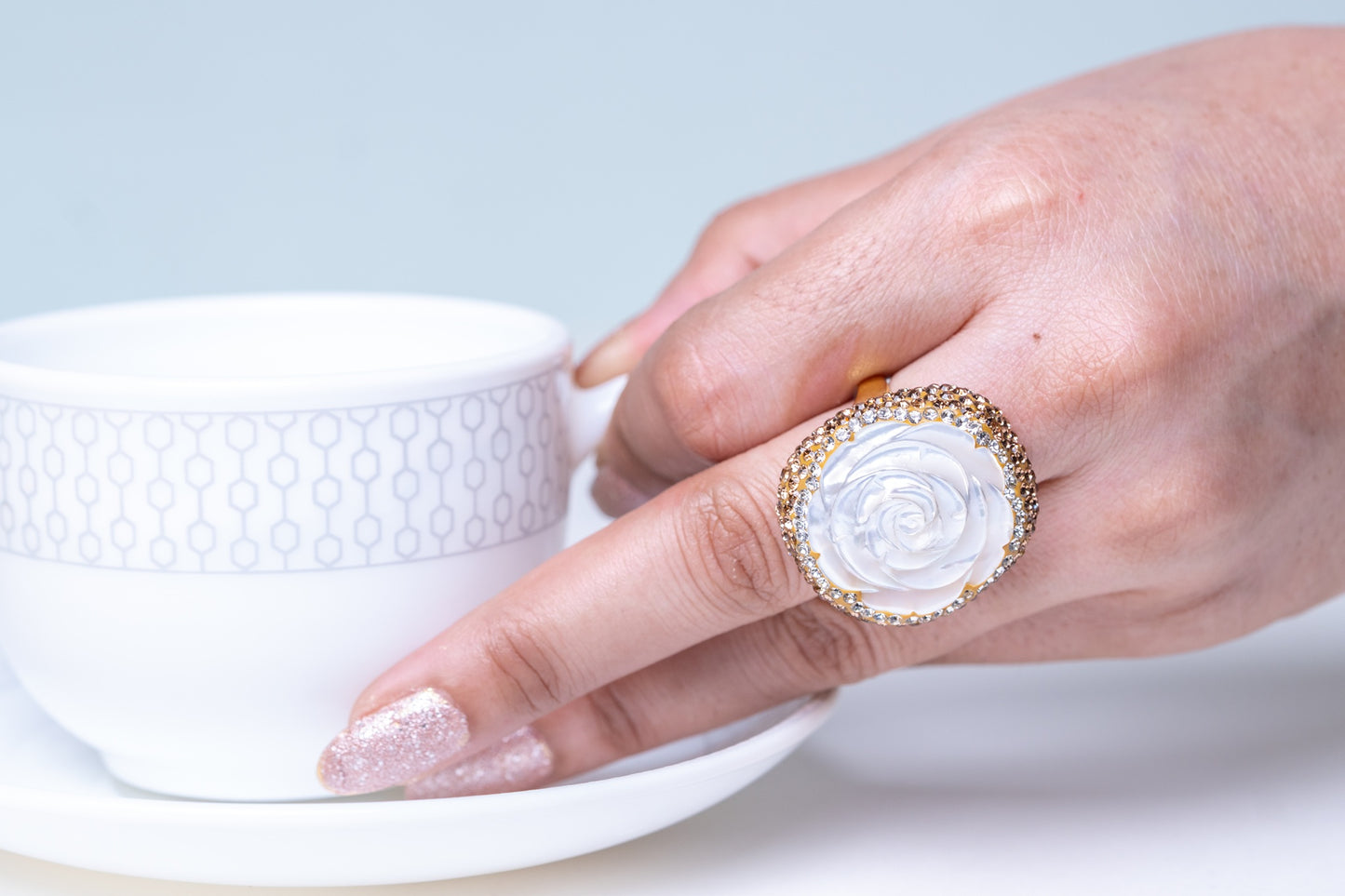 Carved Flower Baroque Pearl Ring