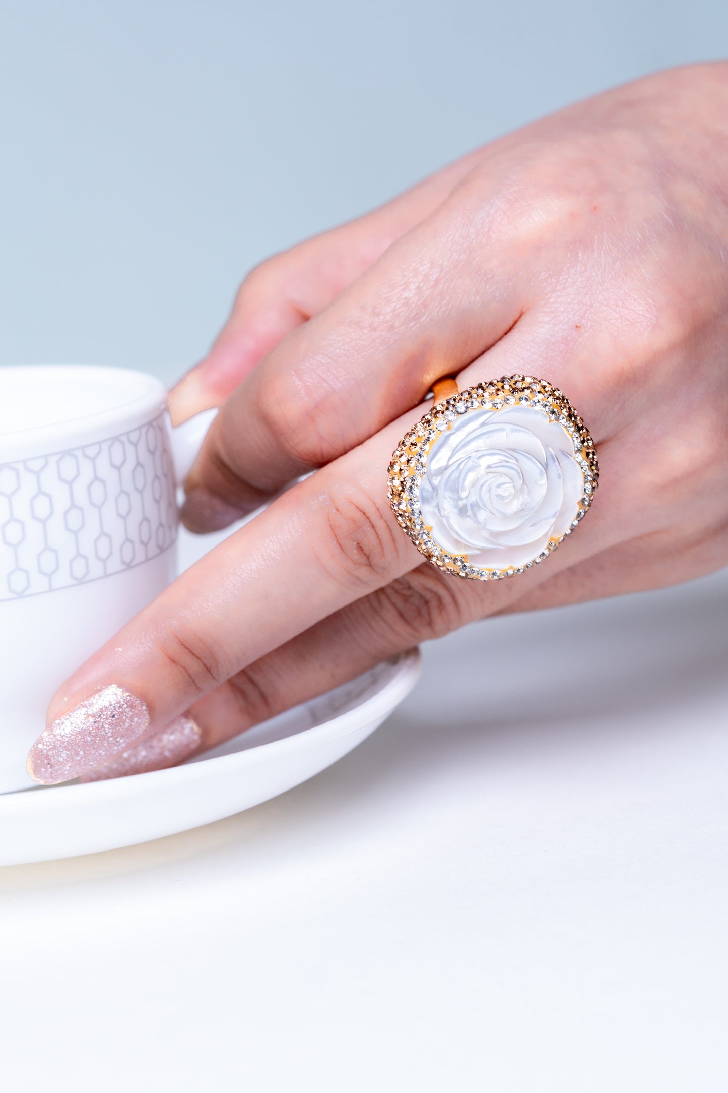 Carved Flower Baroque Pearl Ring