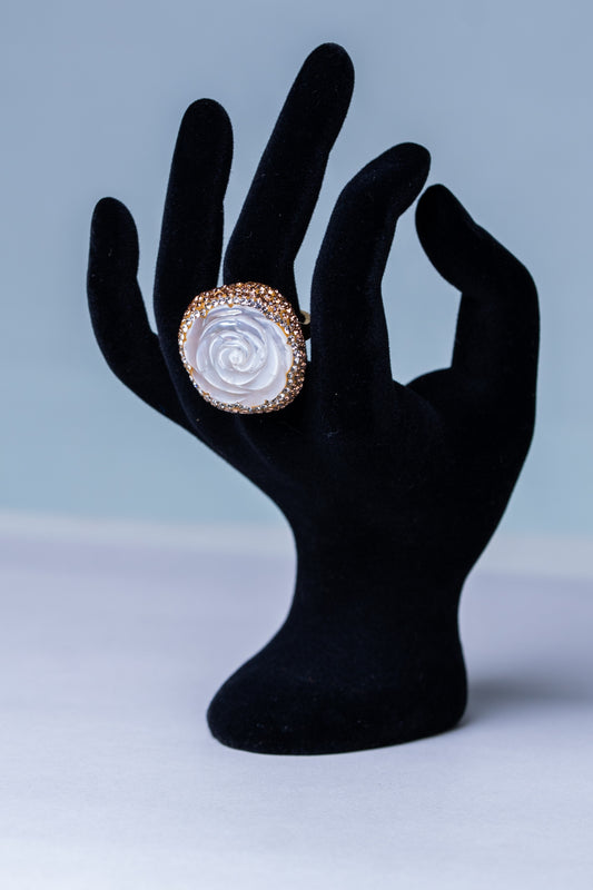 Carved Flower Baroque Pearl Ring