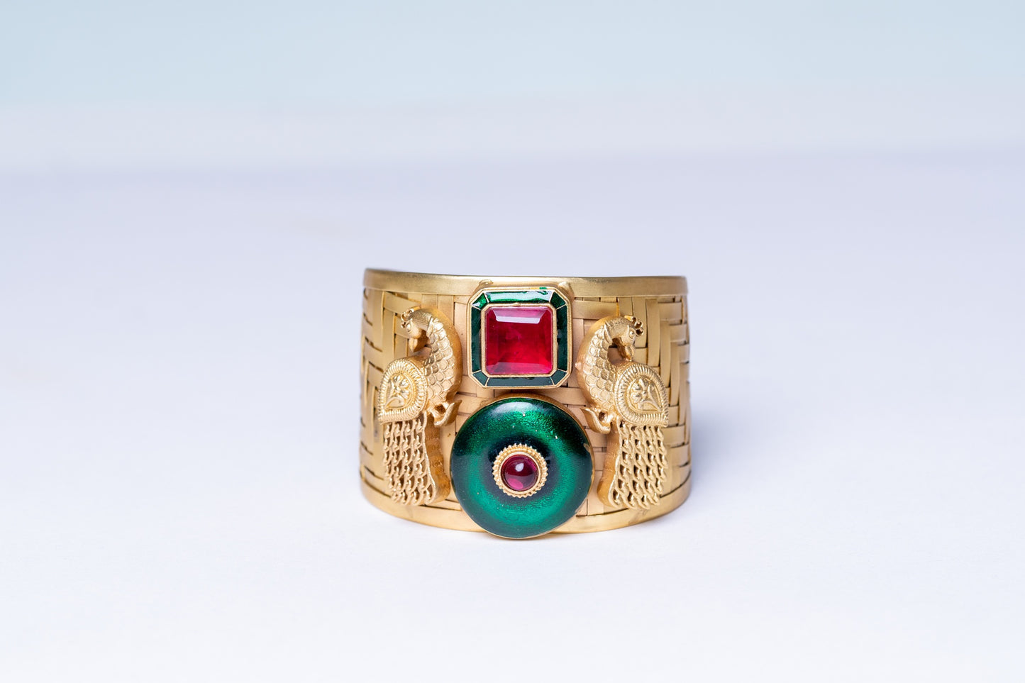 Red Sapphire 22KT Gold Plated Cuff Bracelet - Adjustable Size