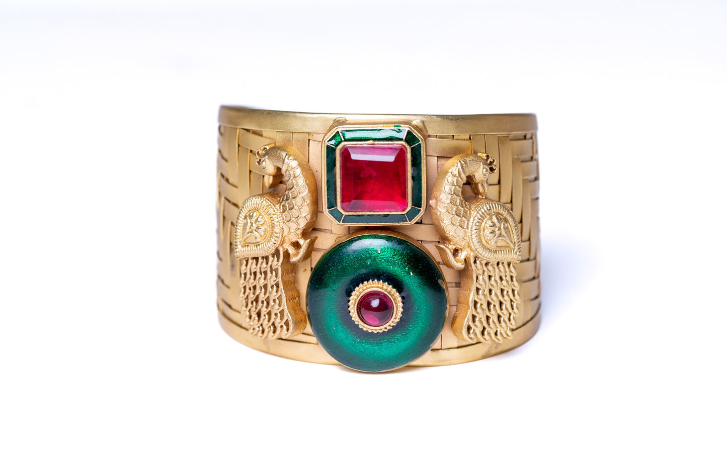 Red Sapphire 22KT Gold Plated Cuff Bracelet - Adjustable Size