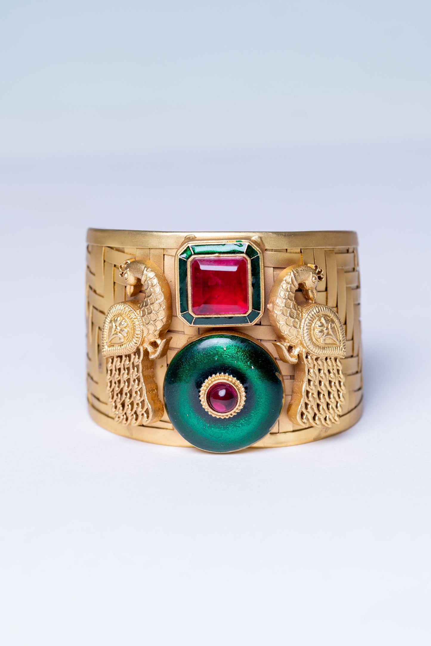 Red Sapphire 22KT Gold Plated Cuff Bracelet - Adjustable Size