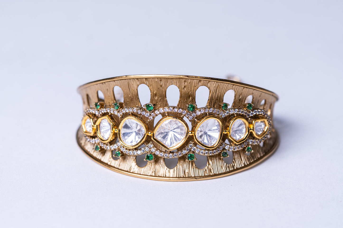 22KT Gold Plated Polki Kundan Moissanite Bracelet - Adjustable Size