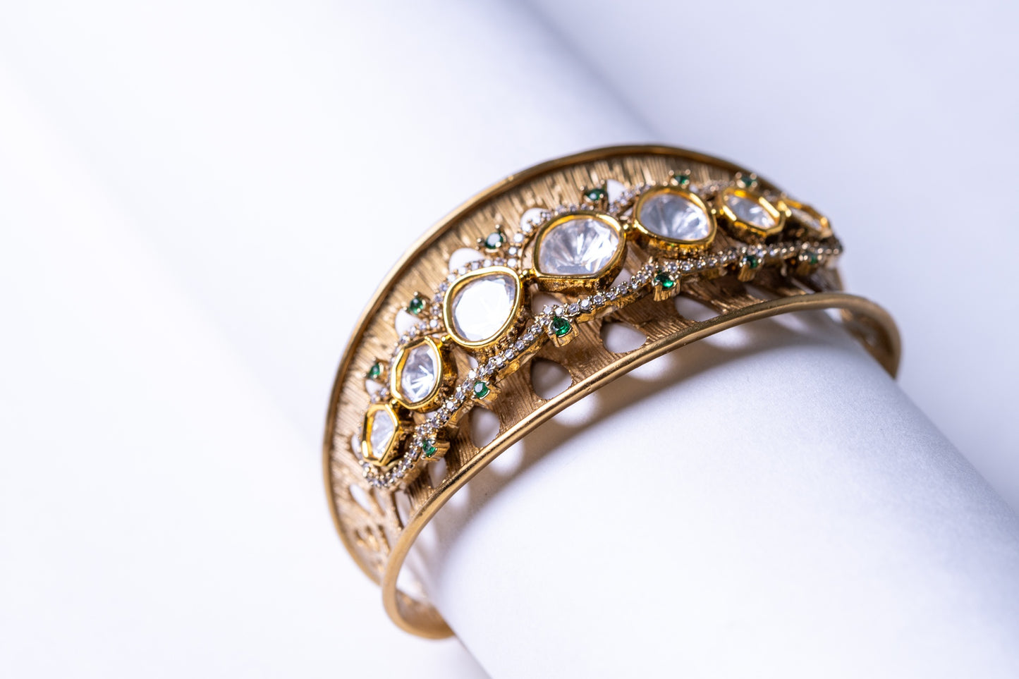 22KT Gold Plated Polki Kundan Moissanite Bracelet - Adjustable Size