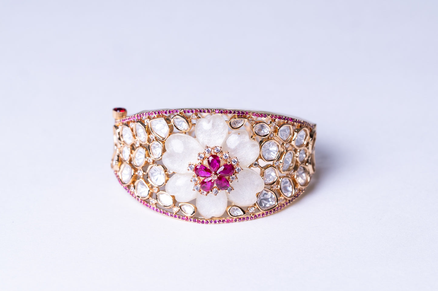 Mother of Pearl and Red Rubies Bracelet - Openable Free Size