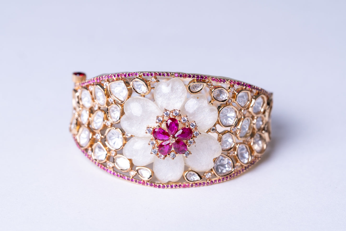 Mother of Pearl and Red Rubies Bracelet - Openable Free Size