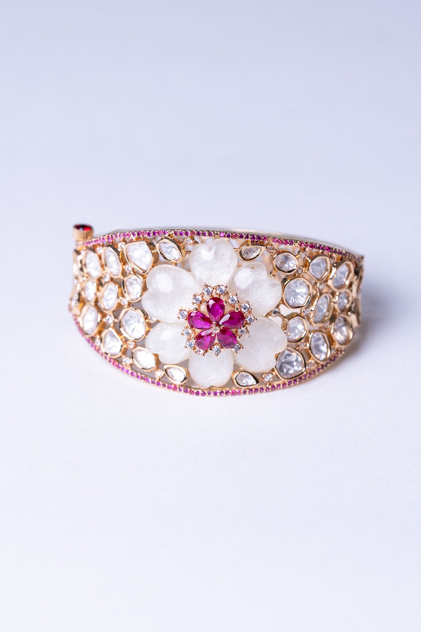 Mother of Pearl and Red Rubies Bracelet - Openable Free Size