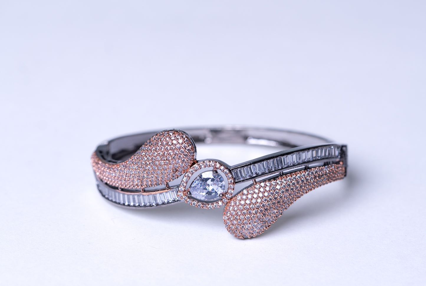 Rose Gold American Diamonds Zirconia & White Crystal Stone Bracelet