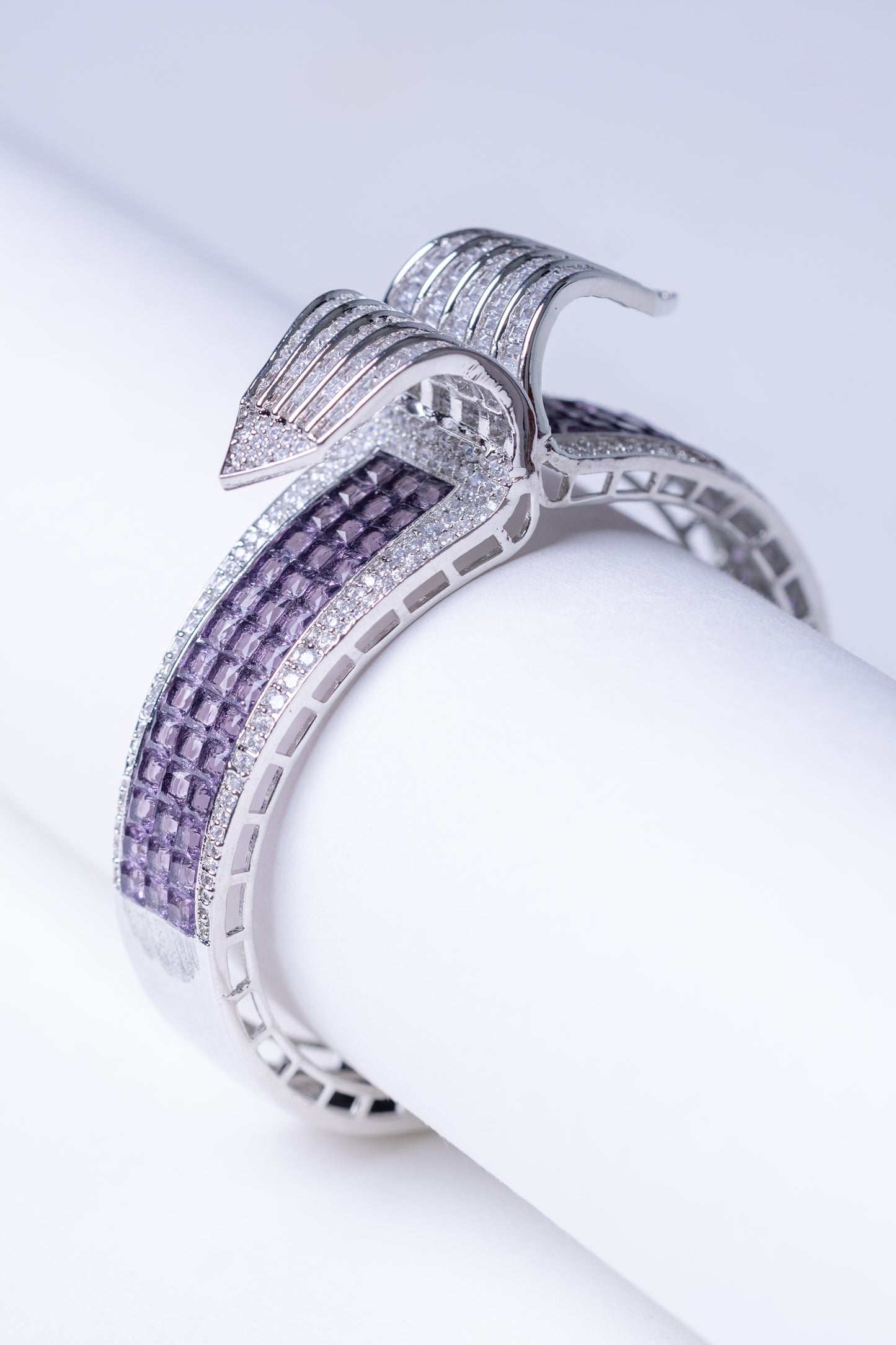 Purple Amethyst Crystals & White American Diamonds Zirconia Bracelet