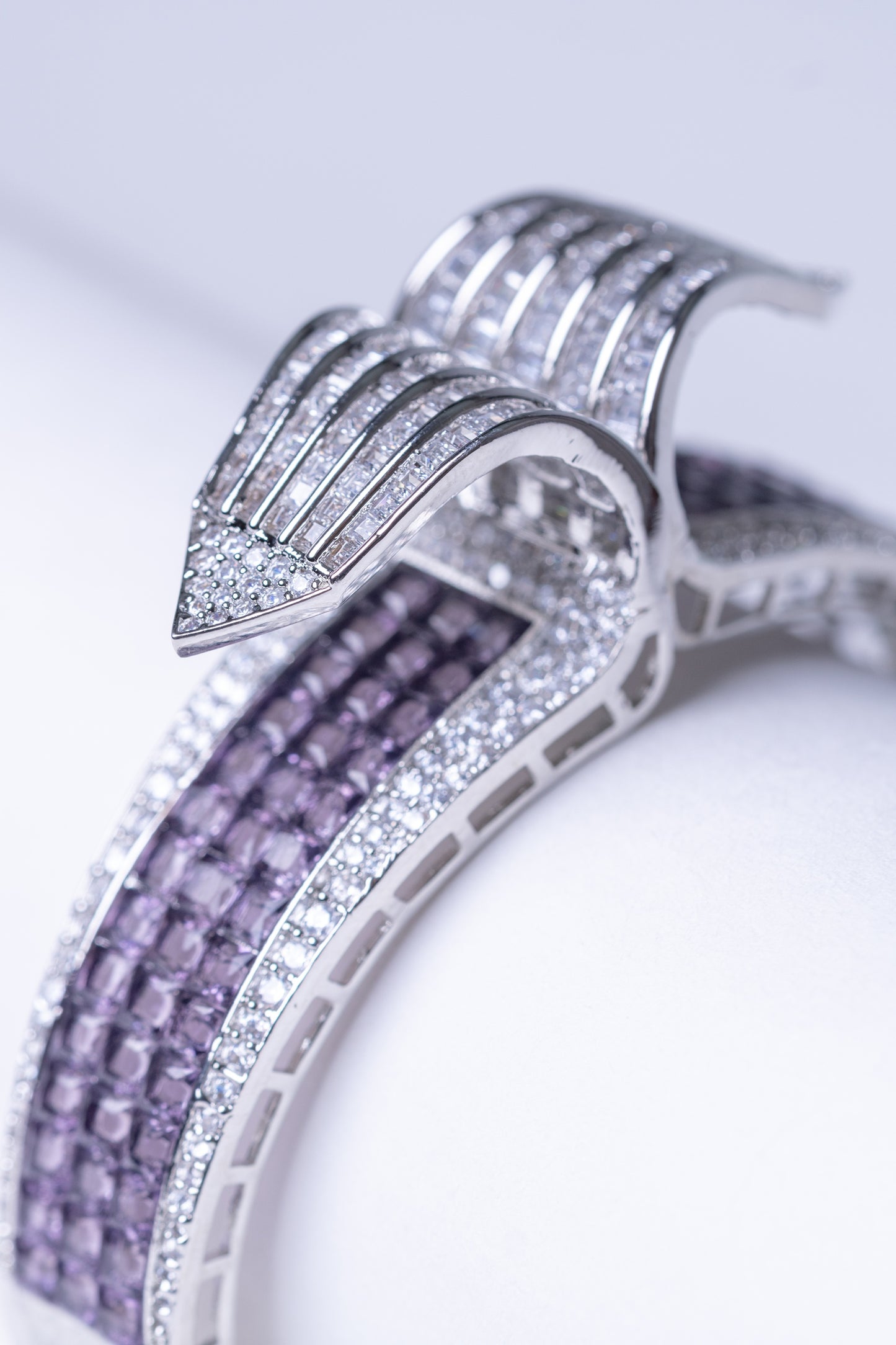 Purple Amethyst Crystals & White American Diamonds Zirconia Bracelet