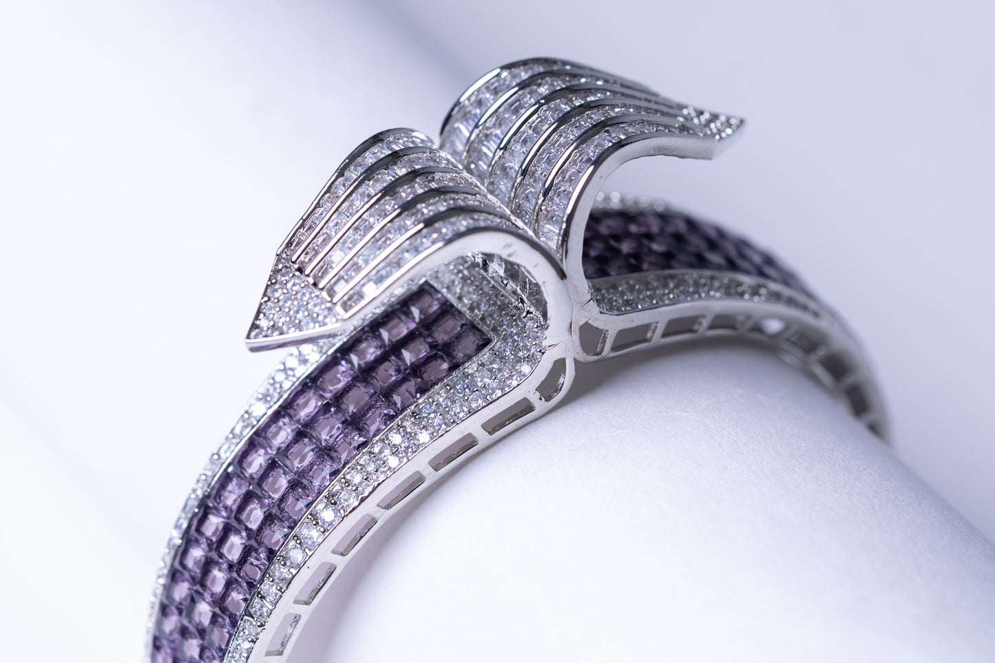 Purple Amethyst Crystals & White American Diamonds Zirconia Bracelet