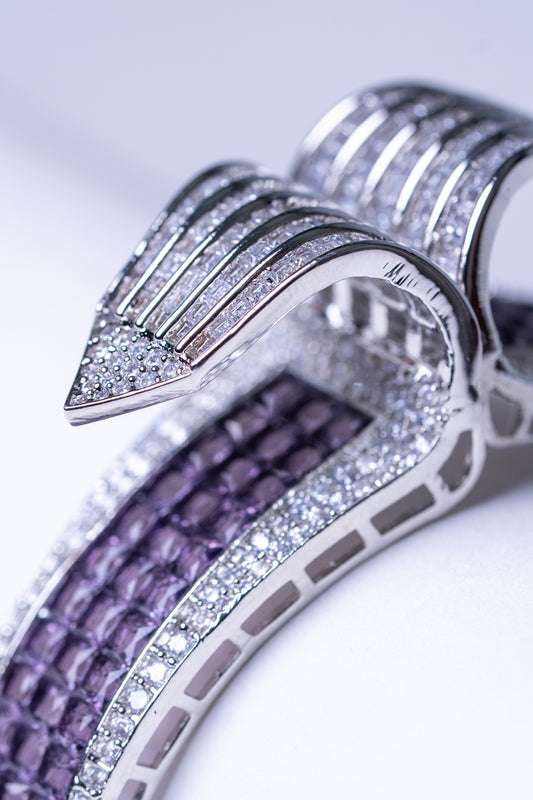 Purple Amethyst Crystals & White American Diamonds Zirconia Bracelet