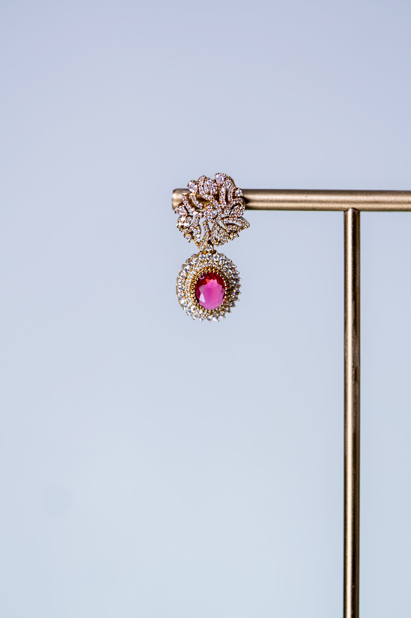 Gold Plated Ruby Stone Riviera Necklace with Earrings