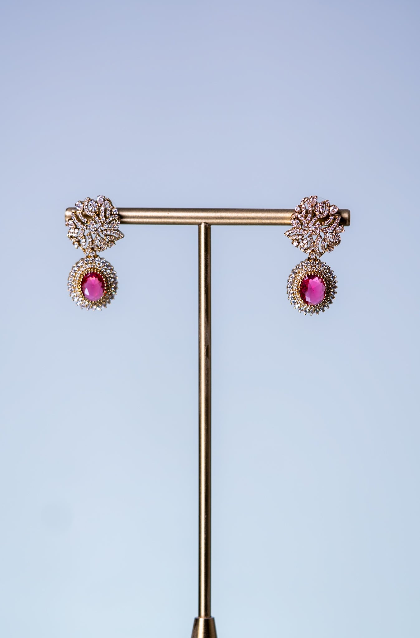 Gold Plated Ruby Stone Riviera Necklace with Earrings
