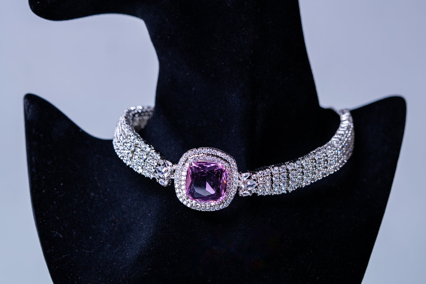 Pink Sapphire and CZ Choker with Stud Earrings